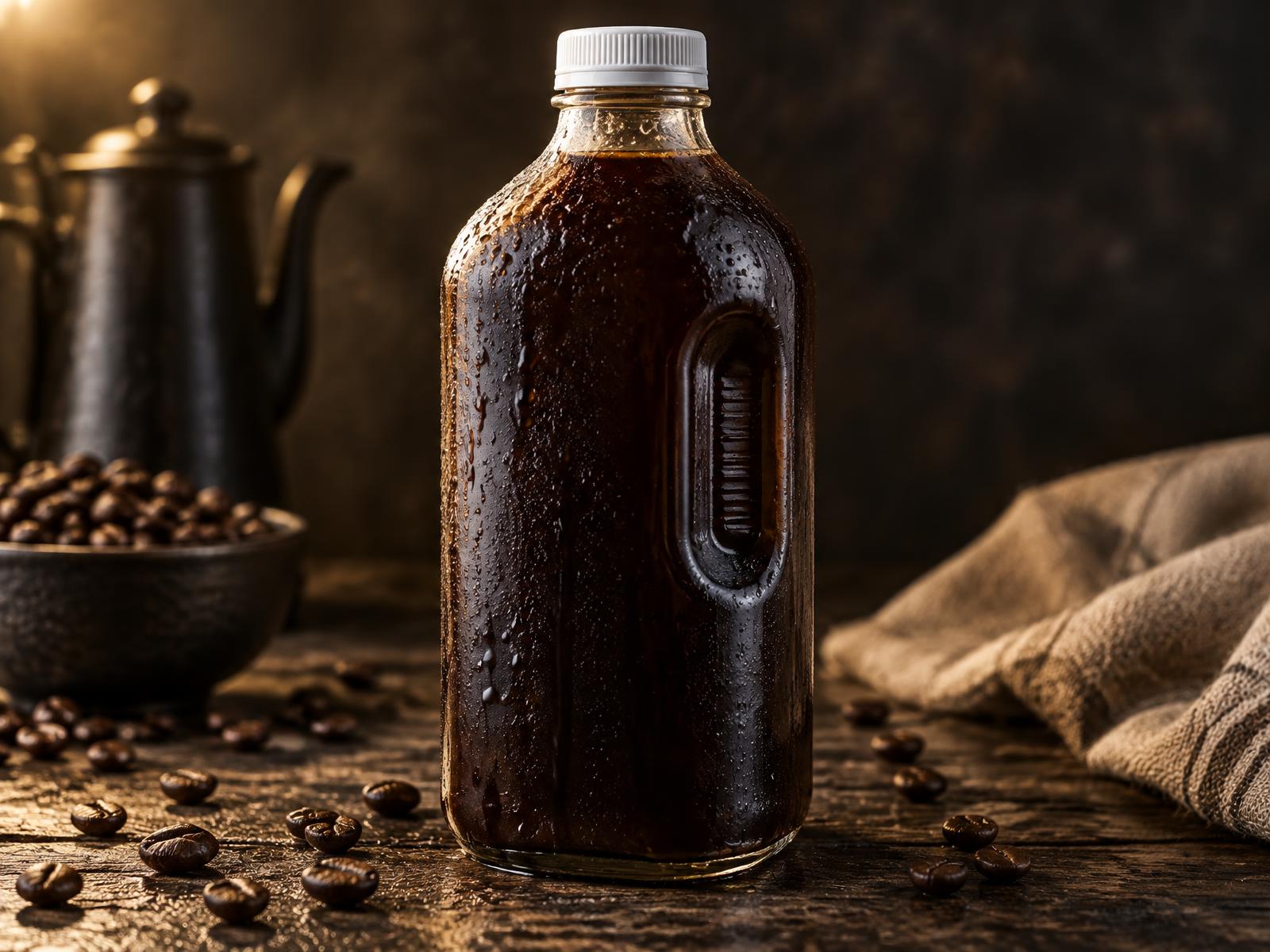 64 oz (Half Gallon) of black cold brew concentrate in a glass jar